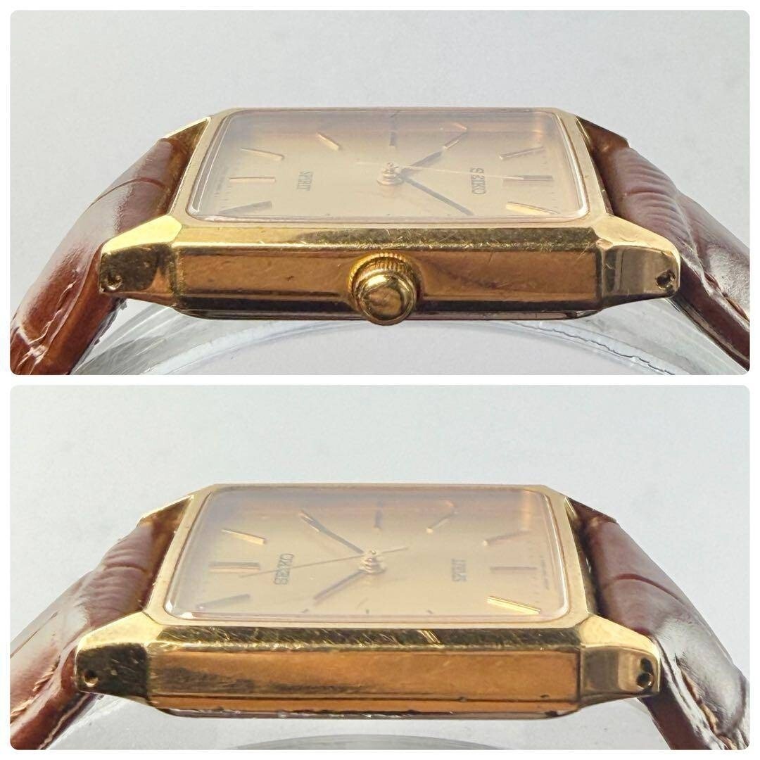 SEIKO Spirit 7N01-5180 Rectangular Quartz Gold Dial From Japan New Batt