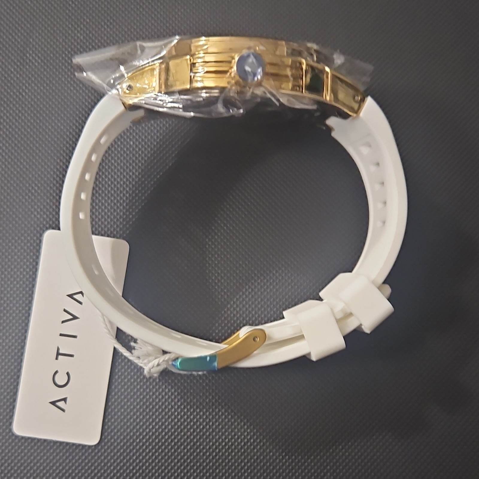 Activa Unisex Quartz 45mm Gold-Tone Steel White Rubber Strap Date 30m Box