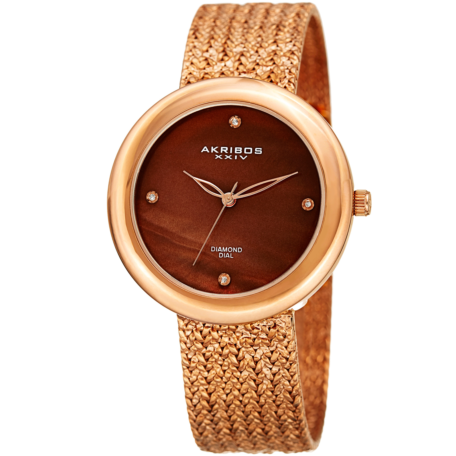 Women’s Akribos XXIV AK903RGBR Diamond Hour Marker Rose Gold Steel Mesh Watch