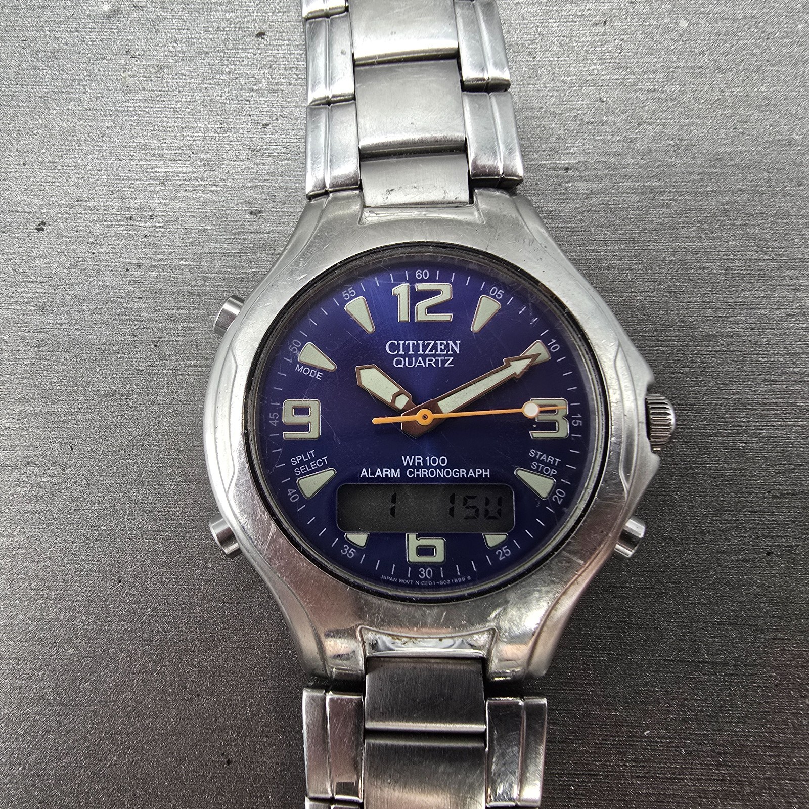 Citizen Watch Men 39mm Blue Dial Steel Alarm Chronograph Analog Digital New Batt