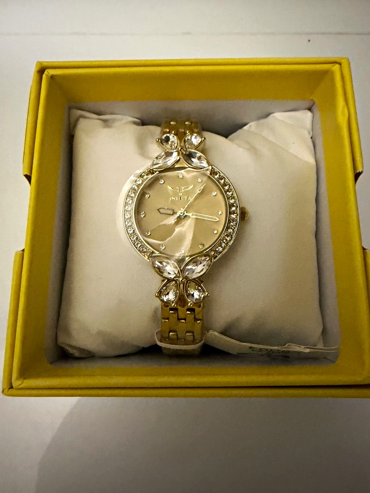 Invicta Women’s Angel Quartz Analog Gold Tone Bracelet Gem-Set Bezel w/Box
