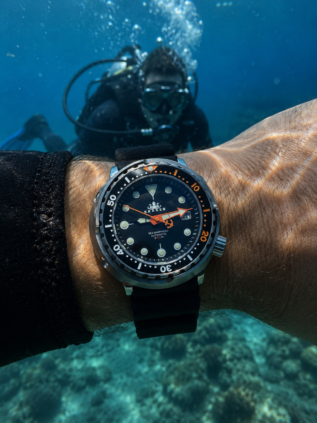KRAKEN Automatic Dive Watch 300M NH35 Sapphire Steel Black Orange Diver