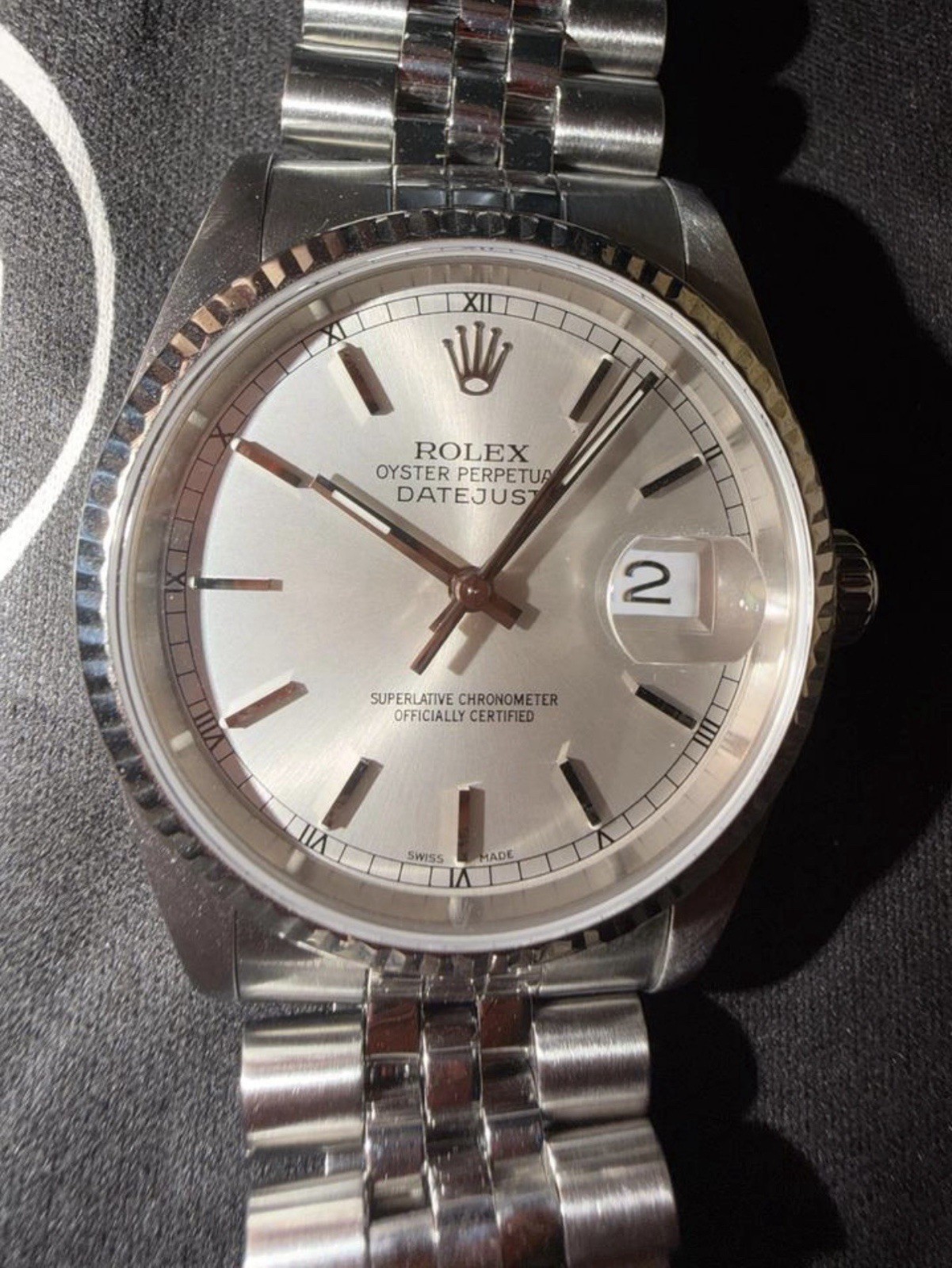 Rolex Datejust Silver Dial White Gold Fluted Bezel Quickset Date