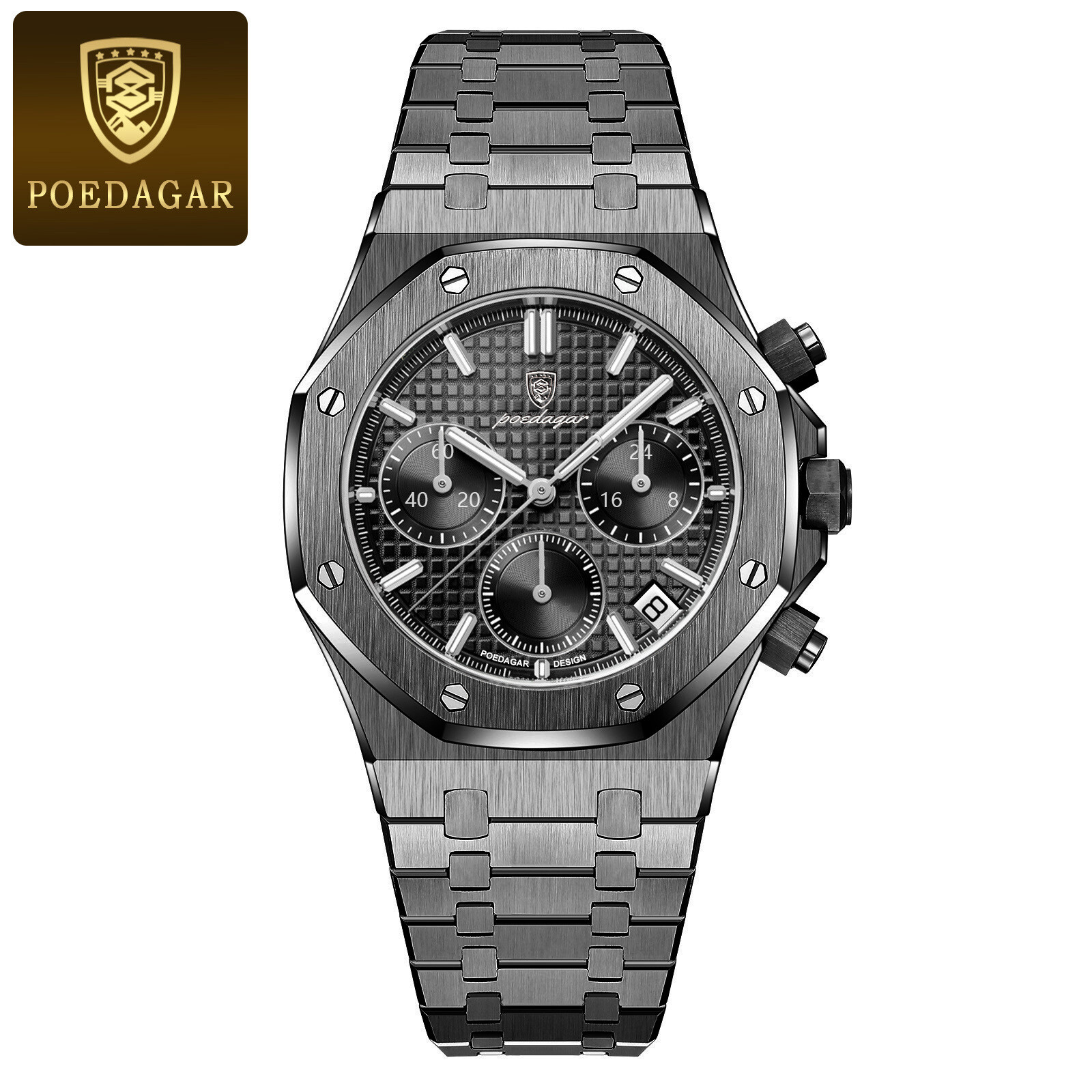 KC POEDAGAR Men Chronograph Quartz Wrist watch Business Luminous with box