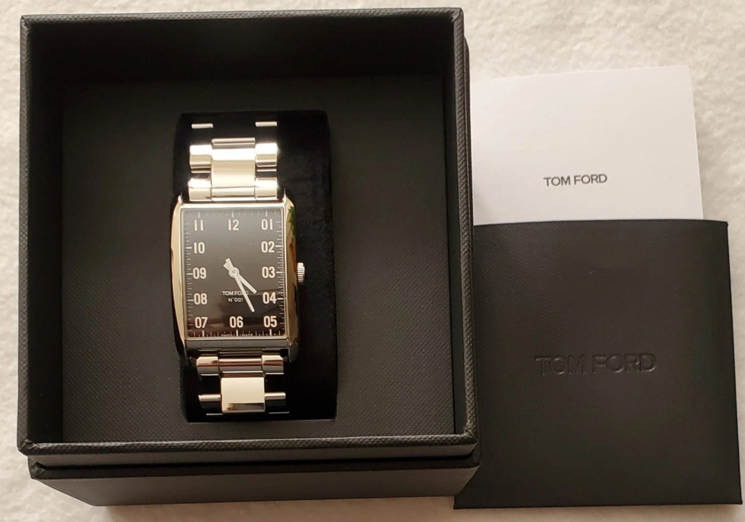 Tom Ford Watch, N.001 Quartz, Black Dial , Stainless Steel Band