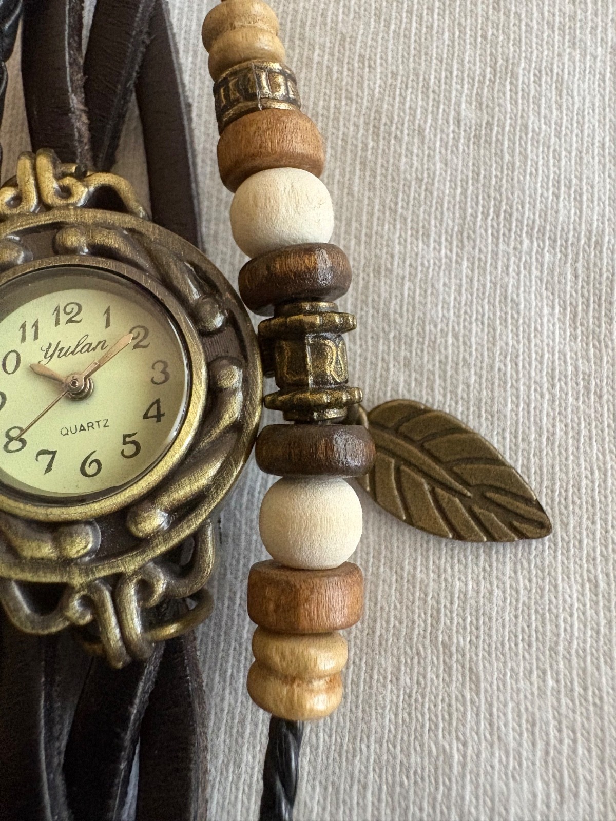 VTG Boho Multi Strand Bead 3-Snap Bracelet Quartz Watch with NEW Battery #141