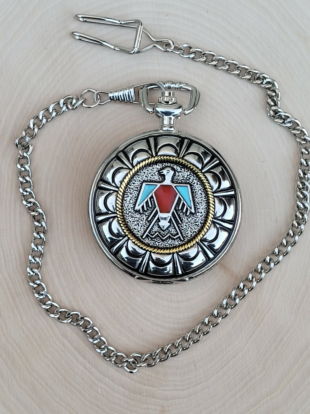 Thunderbird Pocket Watch With Chain – Native American Pocket Watch