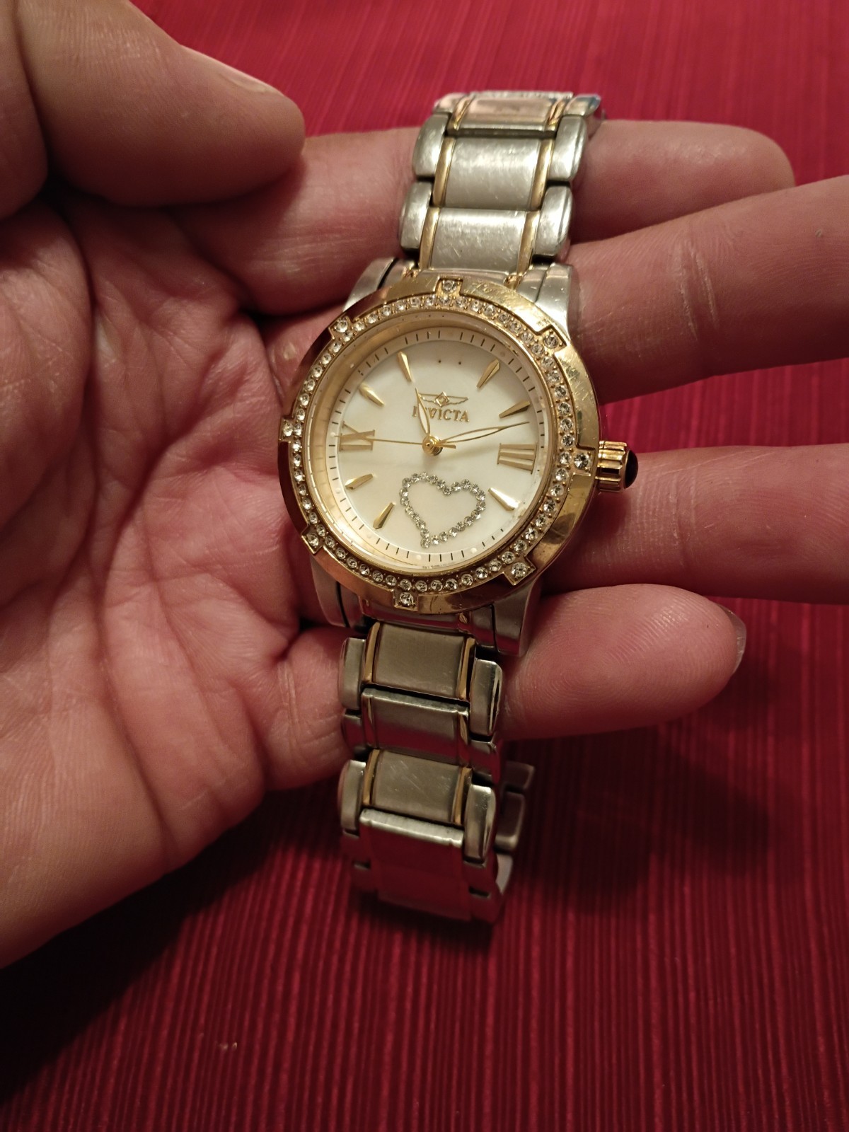 Invicta Angel Women’s Two-Tone SS Bracelet Watch White Heart Dial 30mm 100m