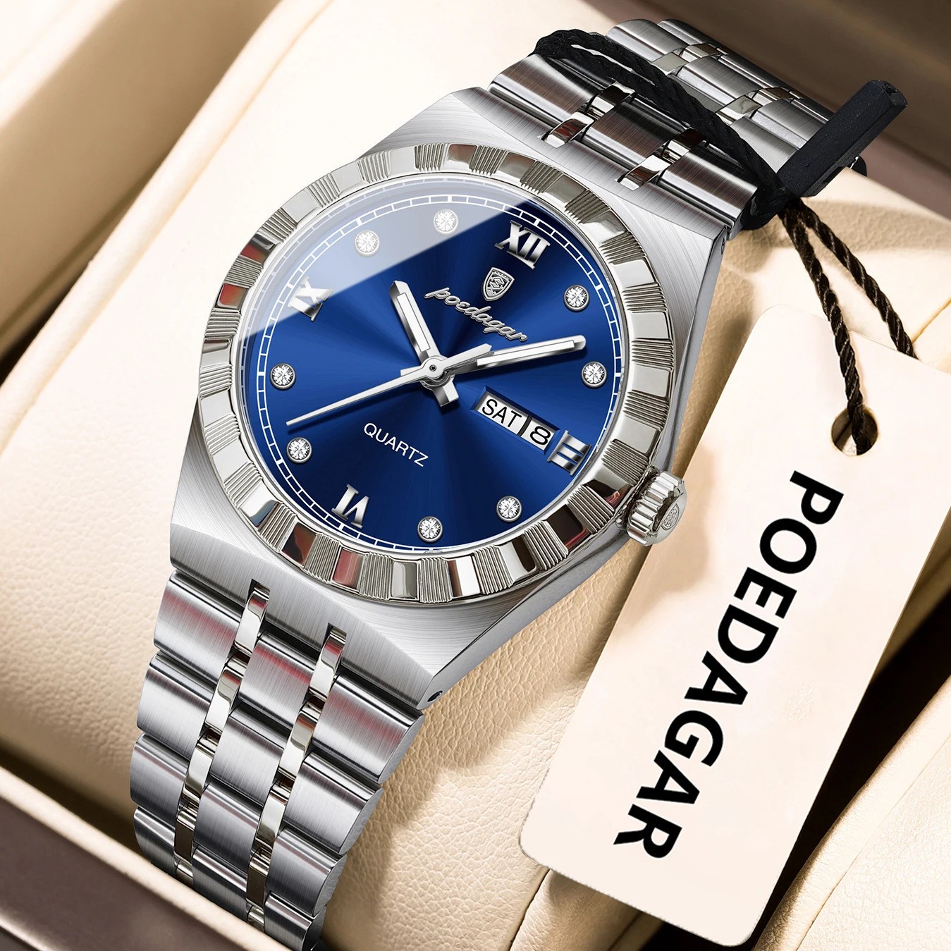 POEDAGAR Women Luxury Watch Quartz Stainless Steel Waterproof Week Date