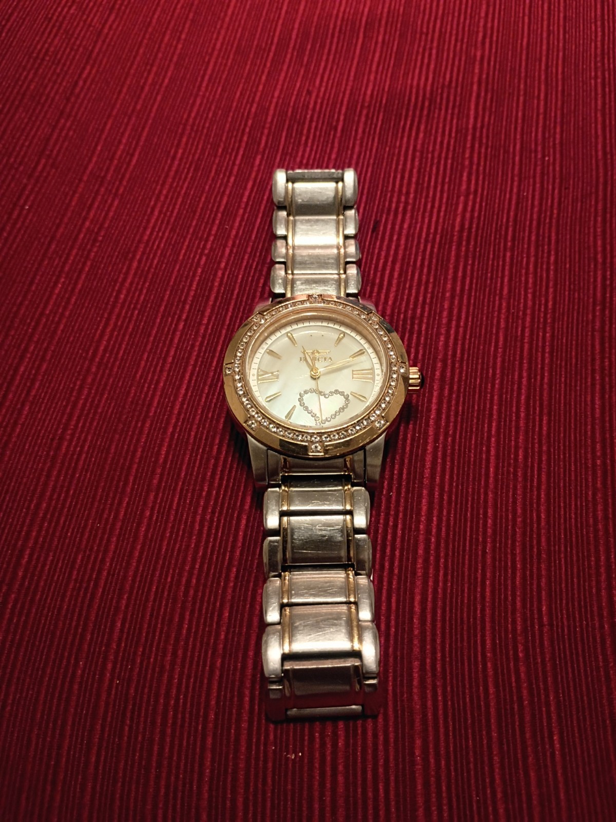 Invicta Angel Women’s Two-Tone SS Bracelet Watch White Heart Dial 30mm 100m