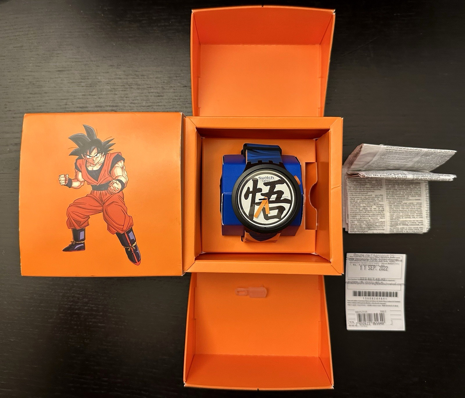 NEW Goku x Swatch Limited Ed Dragon Ball Z Wristwatch (SB01Z101) Box&Sleeve