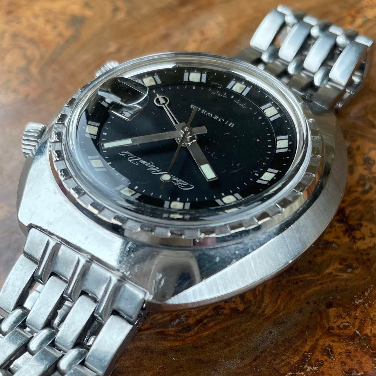 CITIZEN Alarm Date ALD5 2901A-Y Black Gilt Dial 21J Manual Watch Vintage Japan