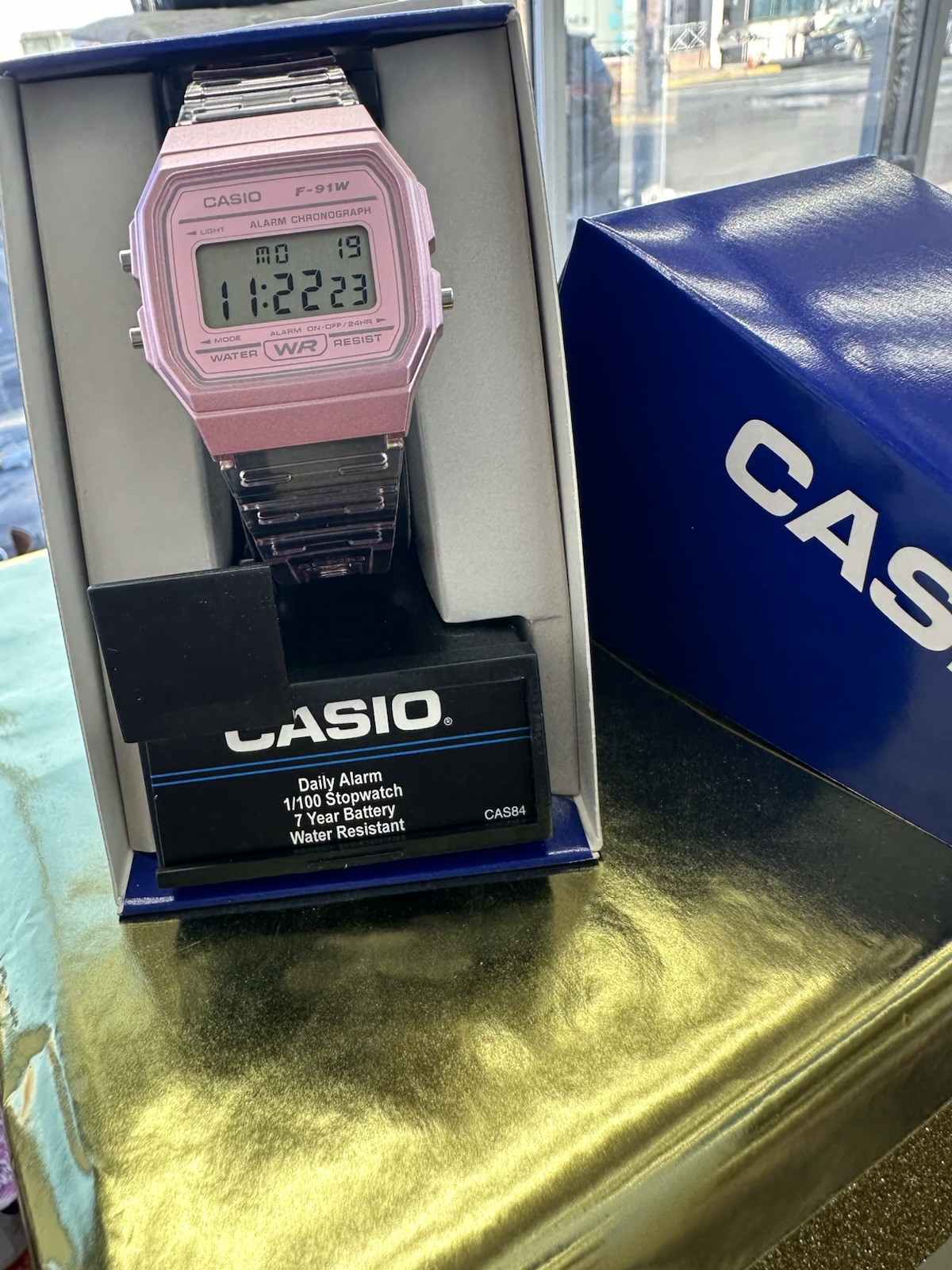 Casio F91WS-4, Digital Chronograph Watch, Pink Jelly Resin Band, Alarm, Date,