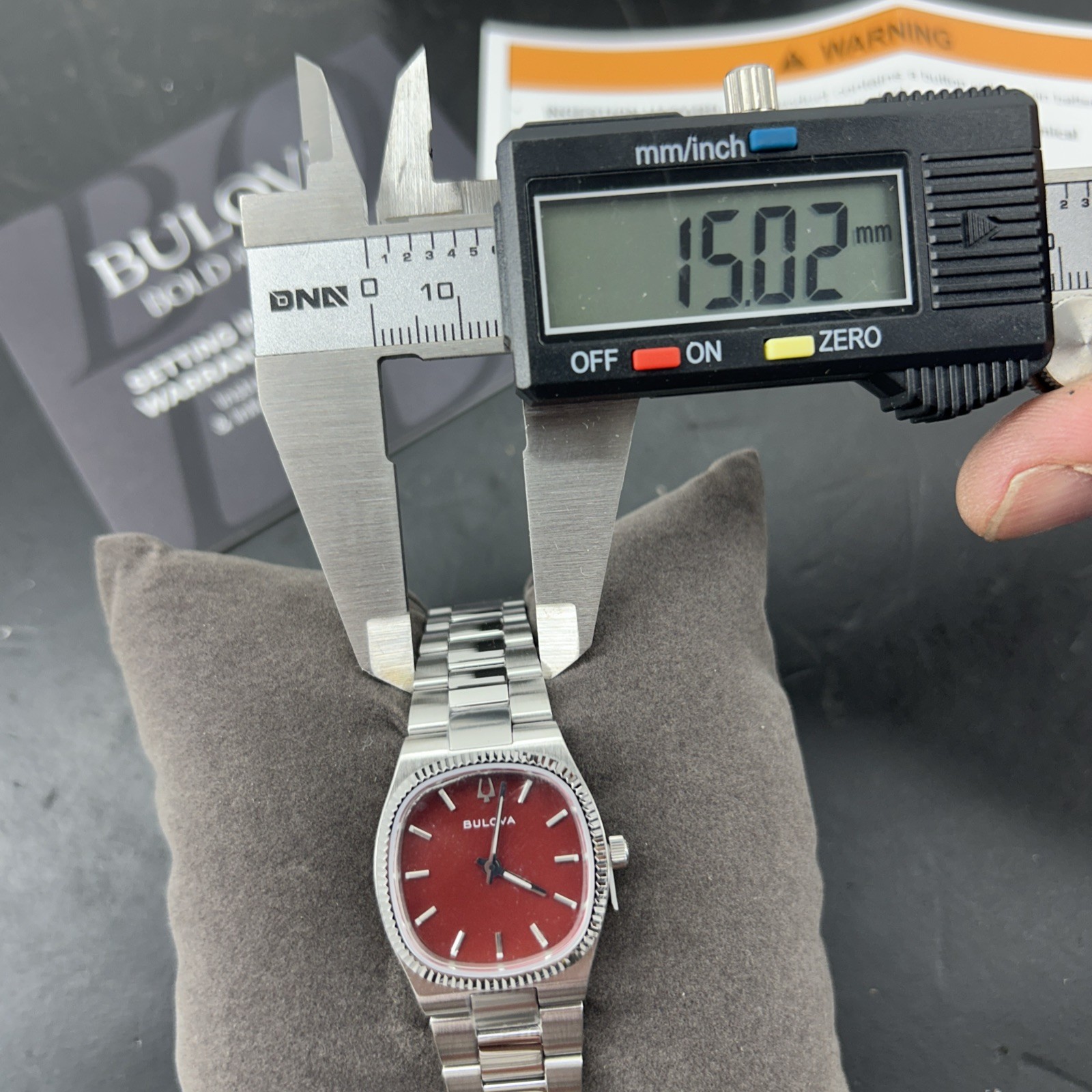 Bulova Super Seville Mini Quartz Red MOP Dial Ladies Watch 96L354