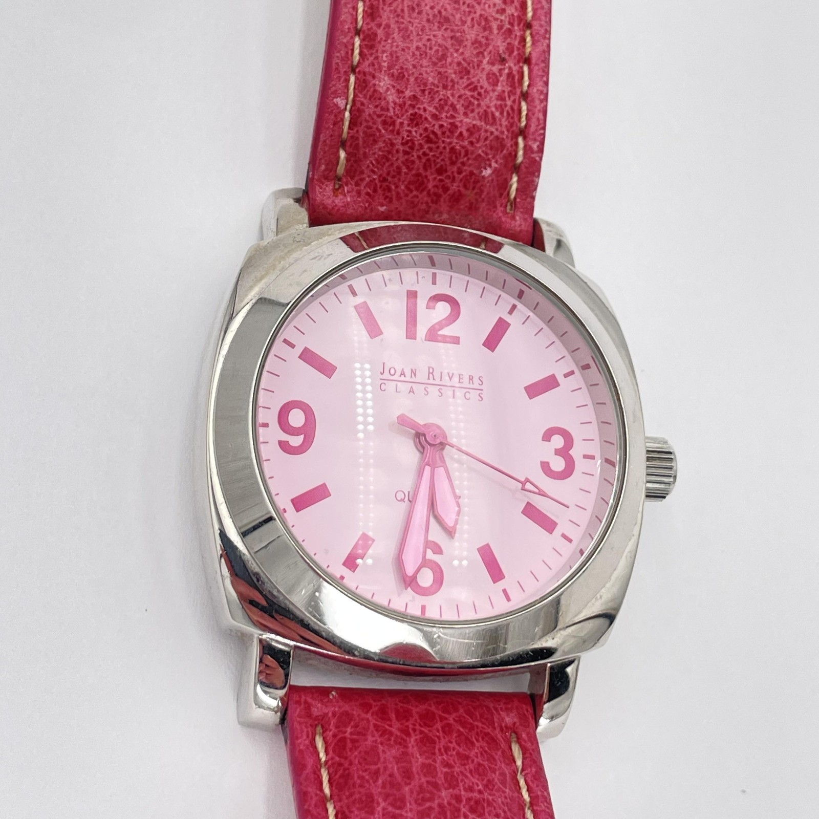 Joan Rivers Classics Watch Womens Pink Dial Leather Strap Quartz Japan Movt
