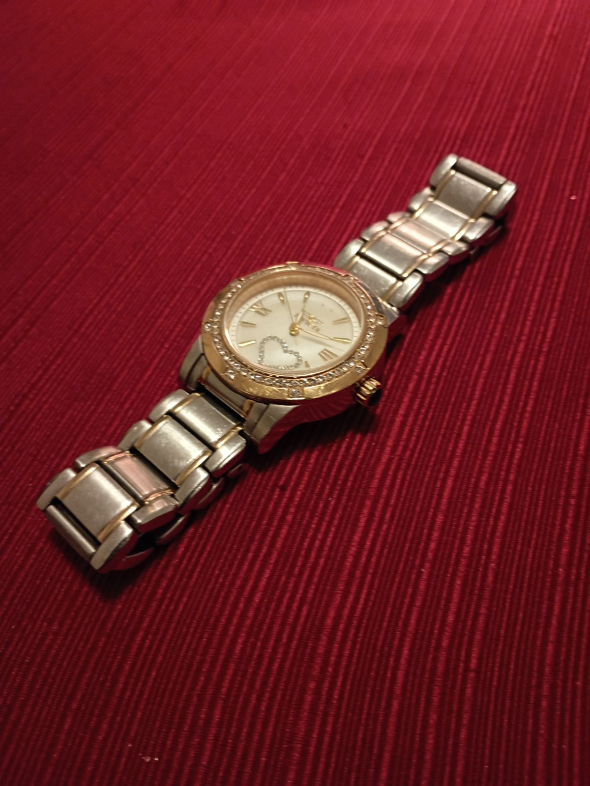 Invicta Angel Women’s Two-Tone SS Bracelet Watch White Heart Dial 30mm 100m
