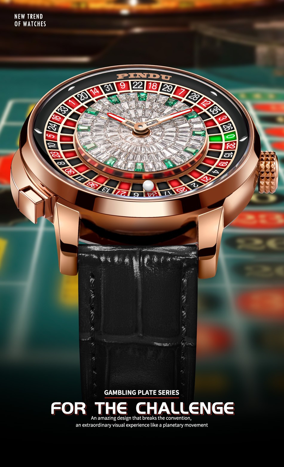 2025 PINDU Luxury Men’s Automatic Watch Casino Roulette With Button