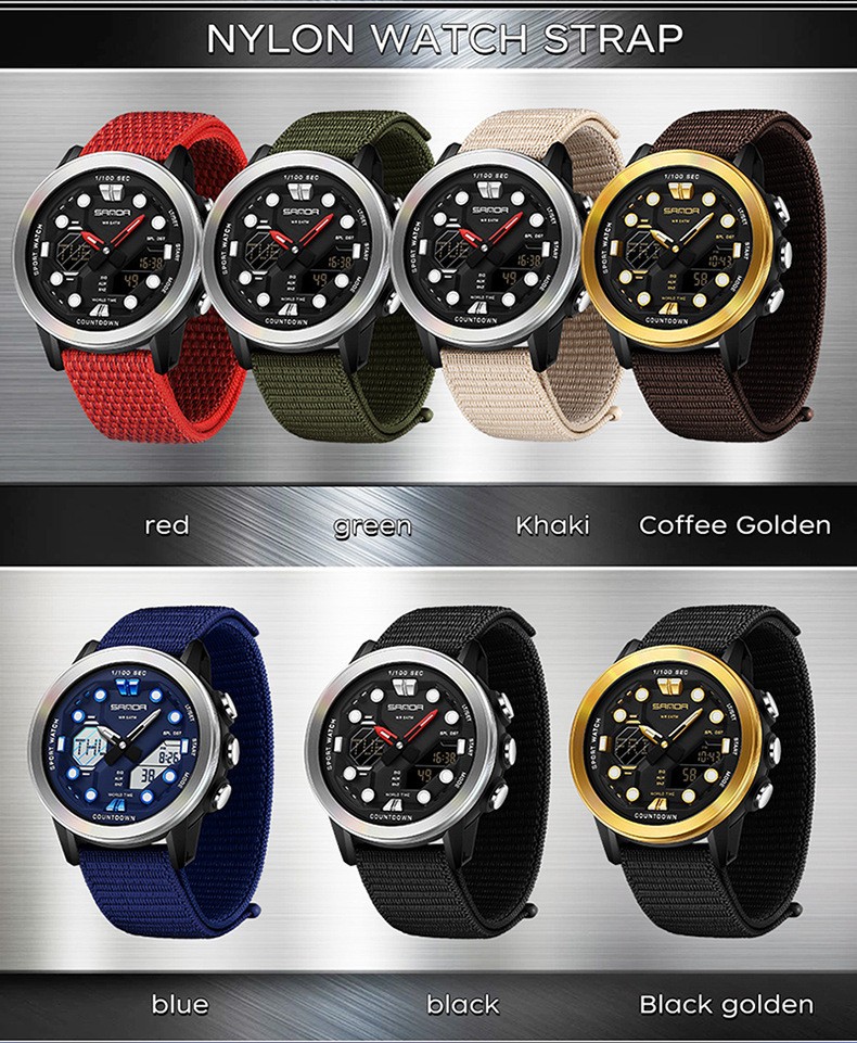Dual display dial multifunctional sports style high waterproof quartz watch