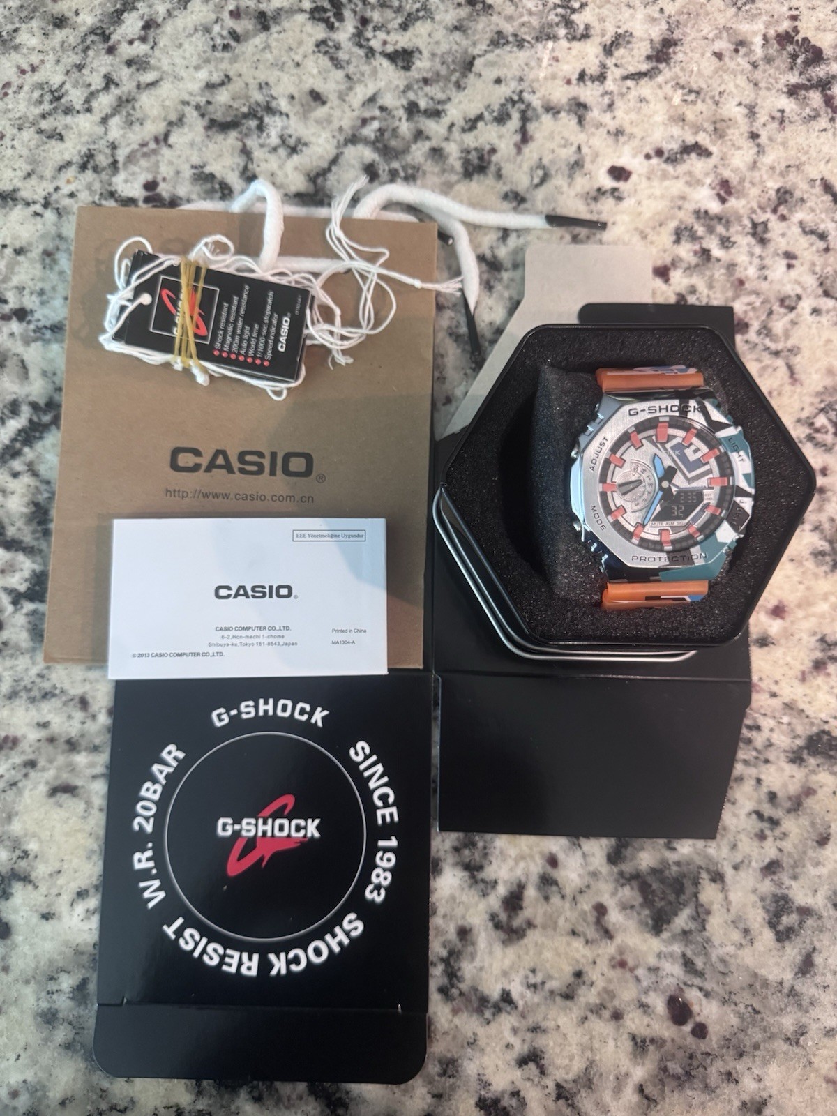 Shock-Resistant Orange/Blue Resin Strap w/ Box Papers