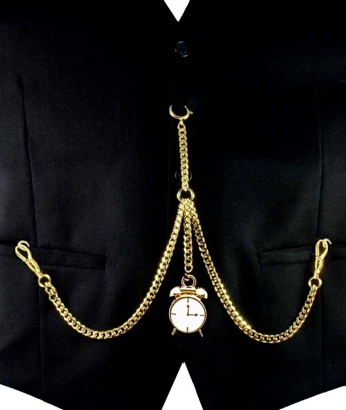 Gold Plated Pocket Watch Albert Victorian Chain With Spring Ring Clasp & Swivel