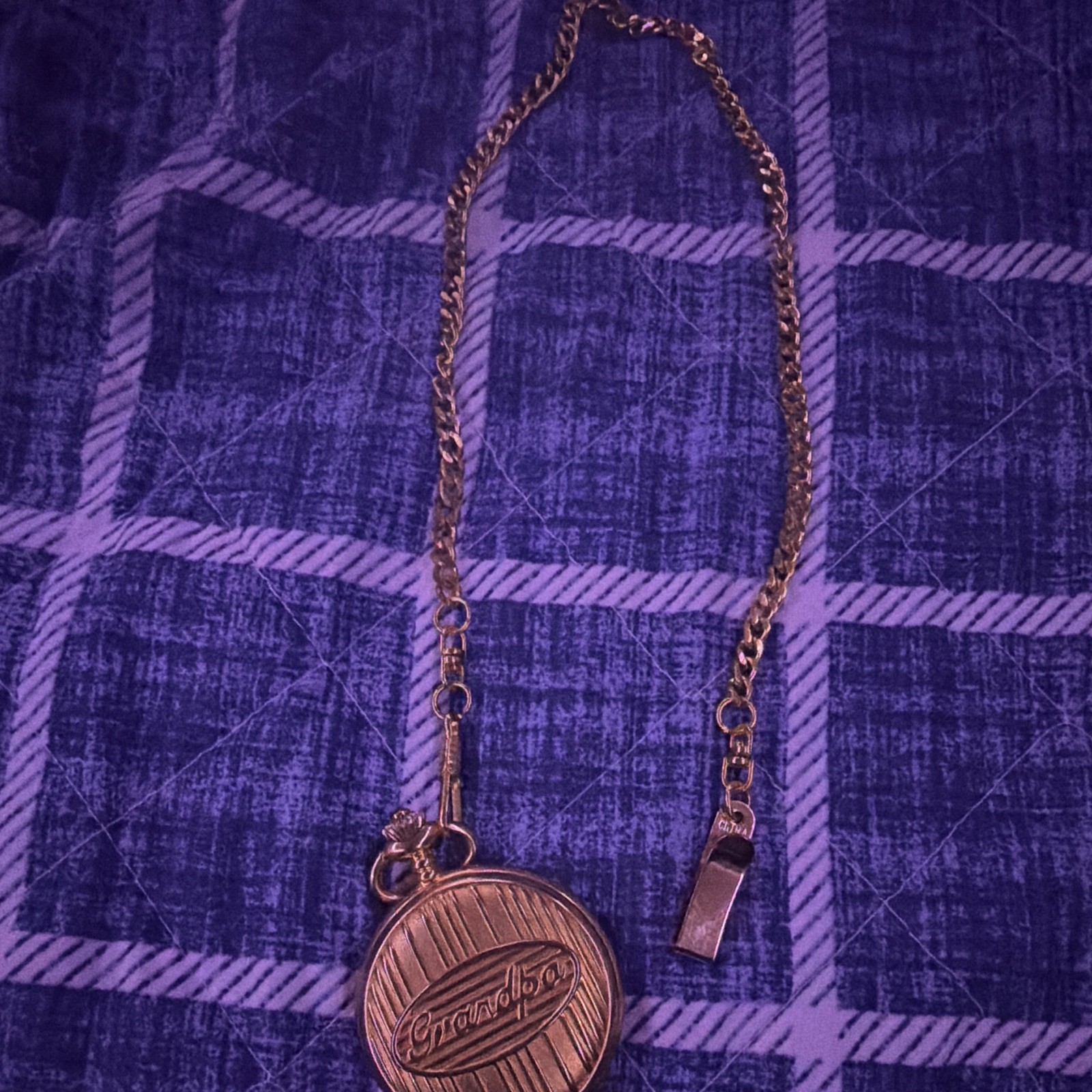 Quartz Full Hunter Pocket Watch Yellow Gold Tone Silver Dial Date w/ Chain
