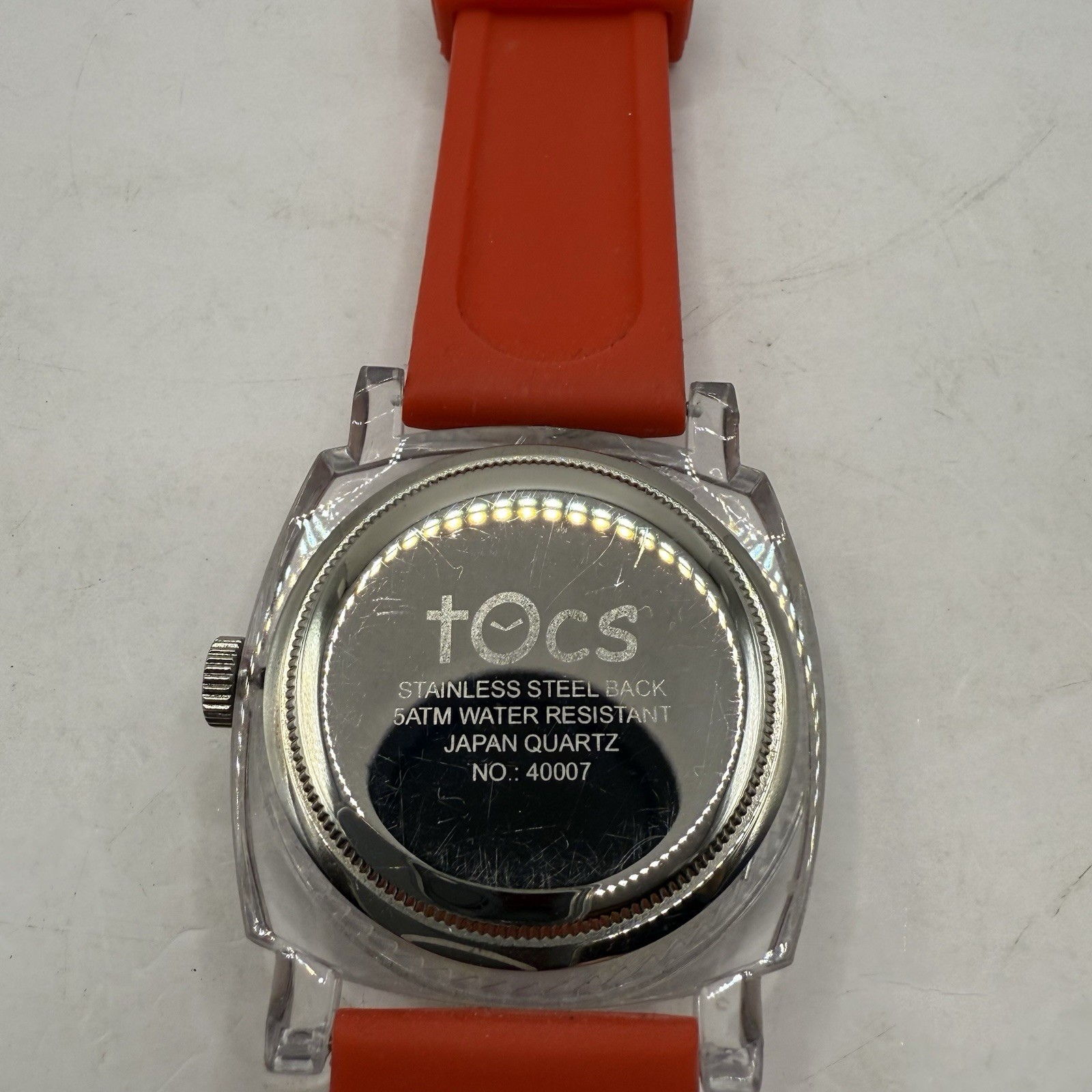 Tocs 40007 Red/orange Rubber Strap With Matching Dial Silver/clear Case