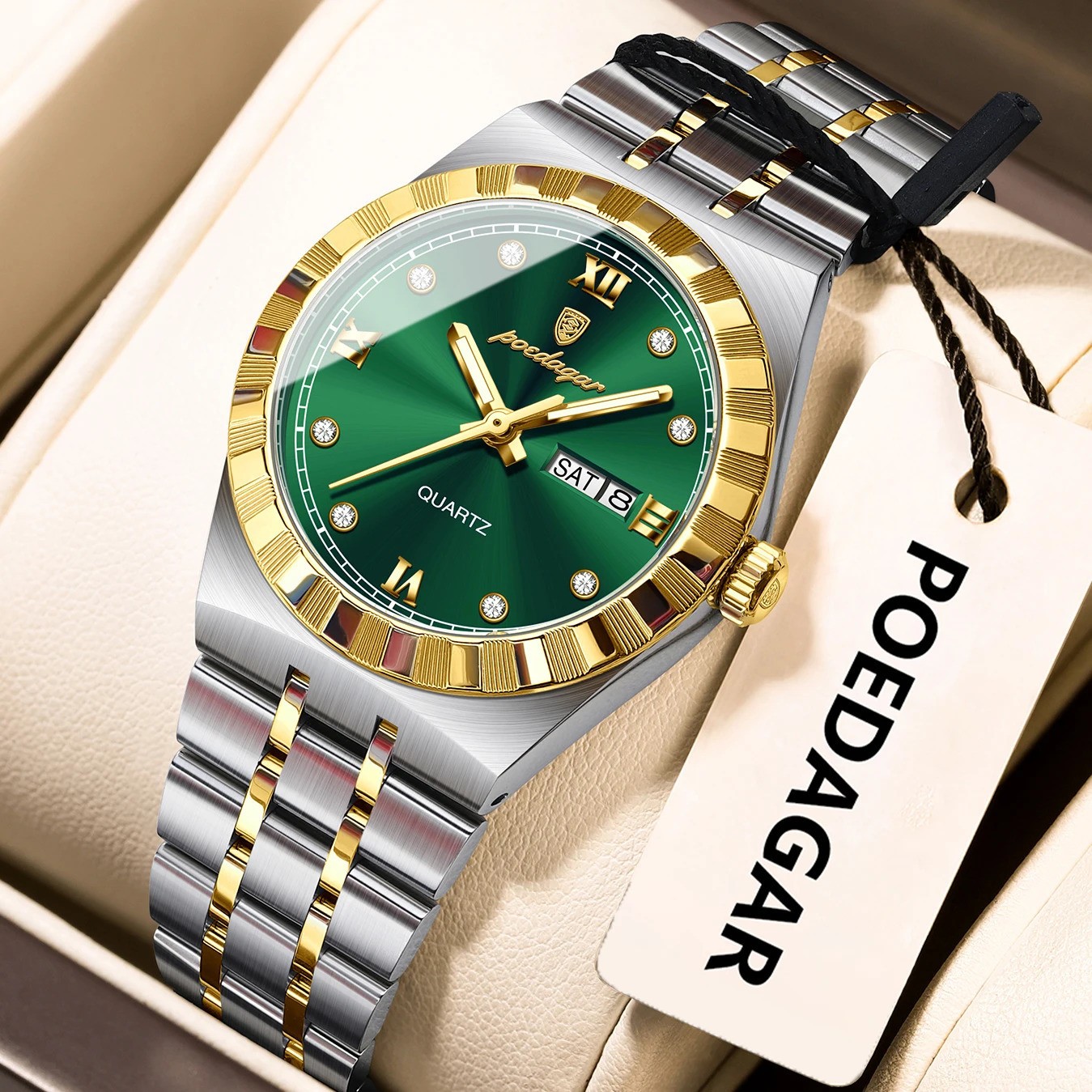 POEDAGAR Women Luxury Watch Quartz Stainless Steel Waterproof Week Date