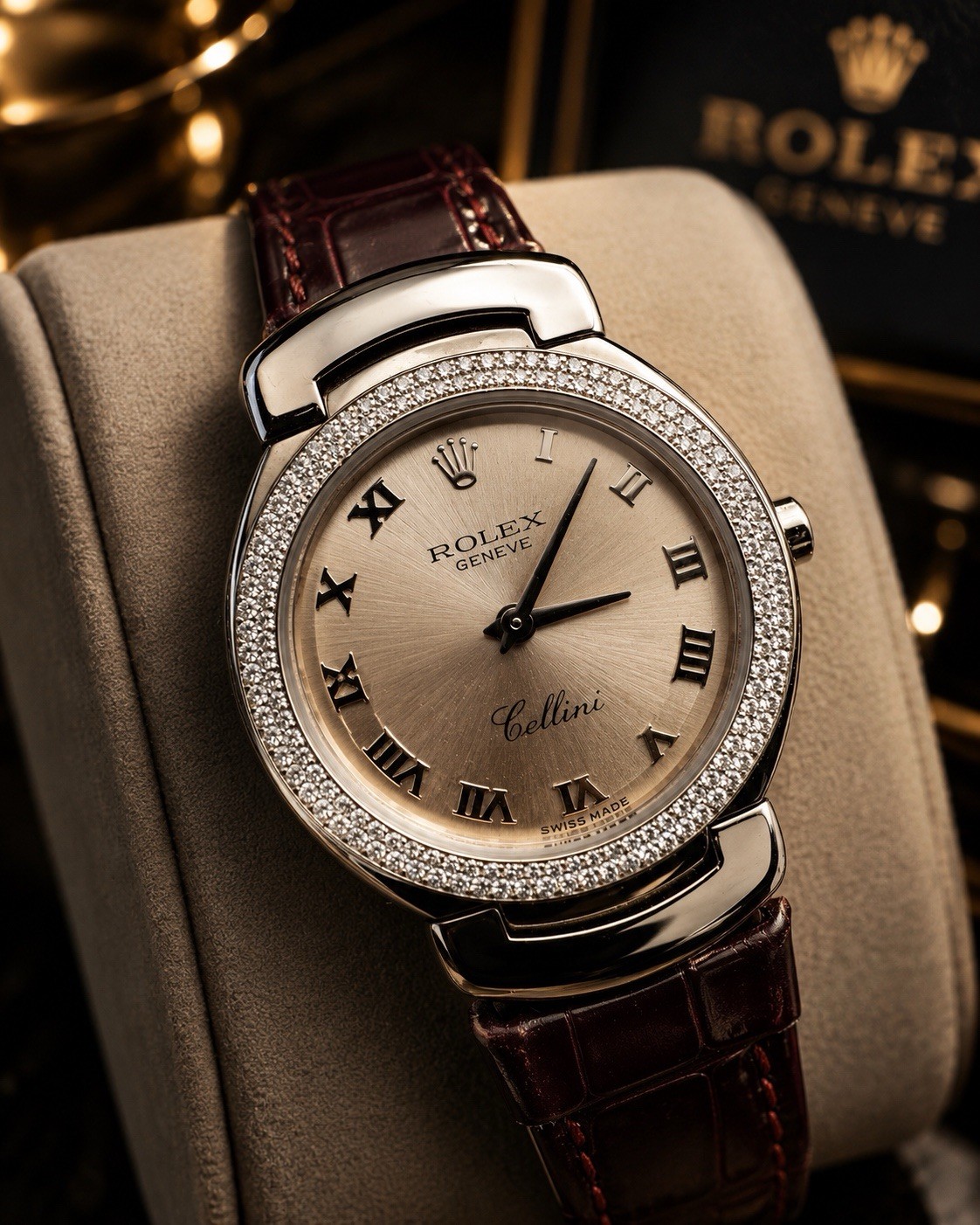 Rolex Cellini Cellissima 6671/9 26mm Pink Dial Diamond Bezel 18k Gold*Box*
