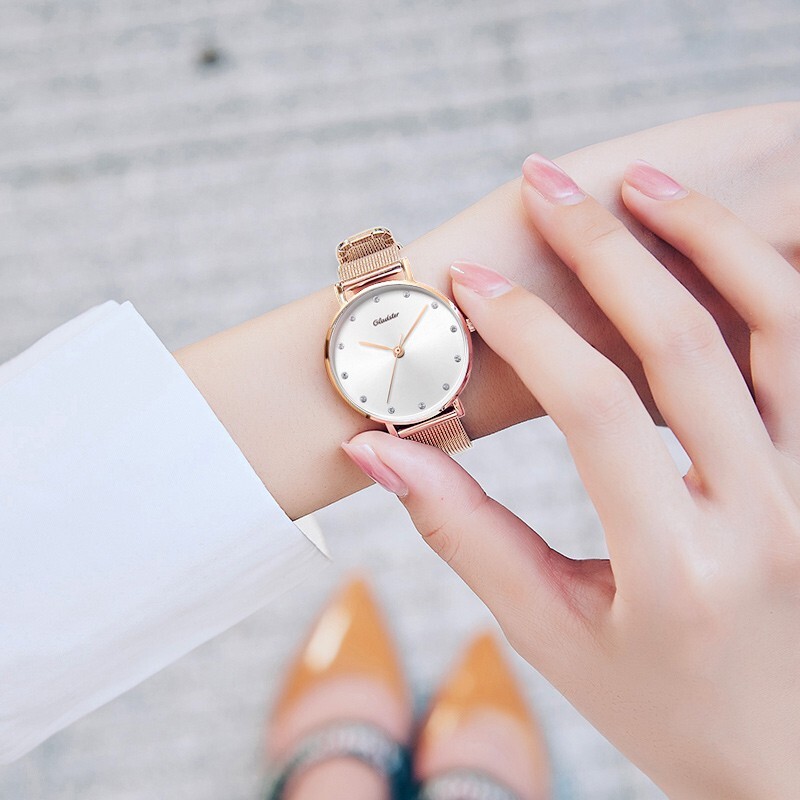 Gladster Dial 28 mm Rose Gold Mesh Strap Analog Quartz Women Wrist Watch Gift