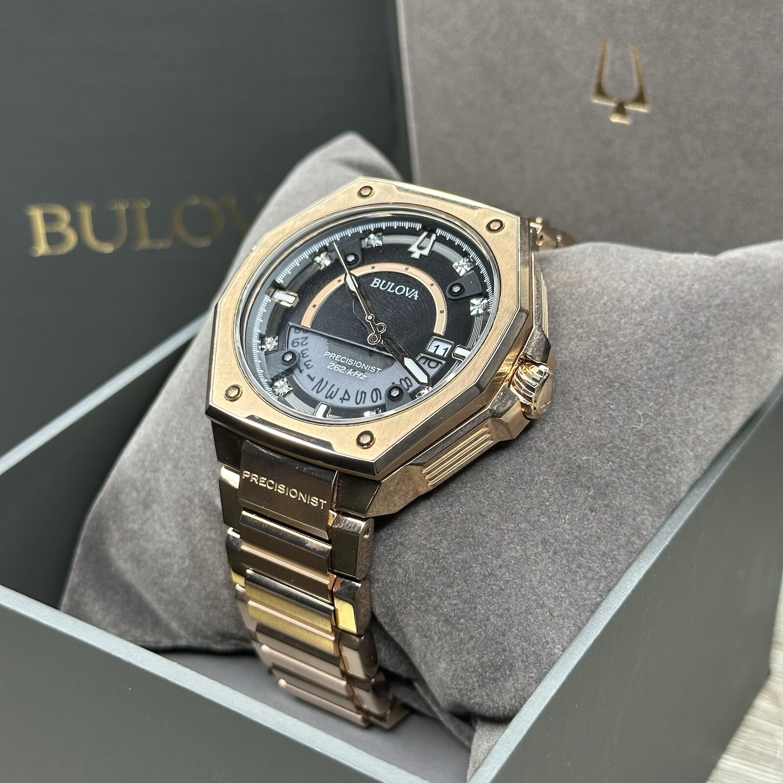 NEW✅262kHz✅Bulova Precisionist X Chronograph Rose Gold Steel Watch 97D129 $995