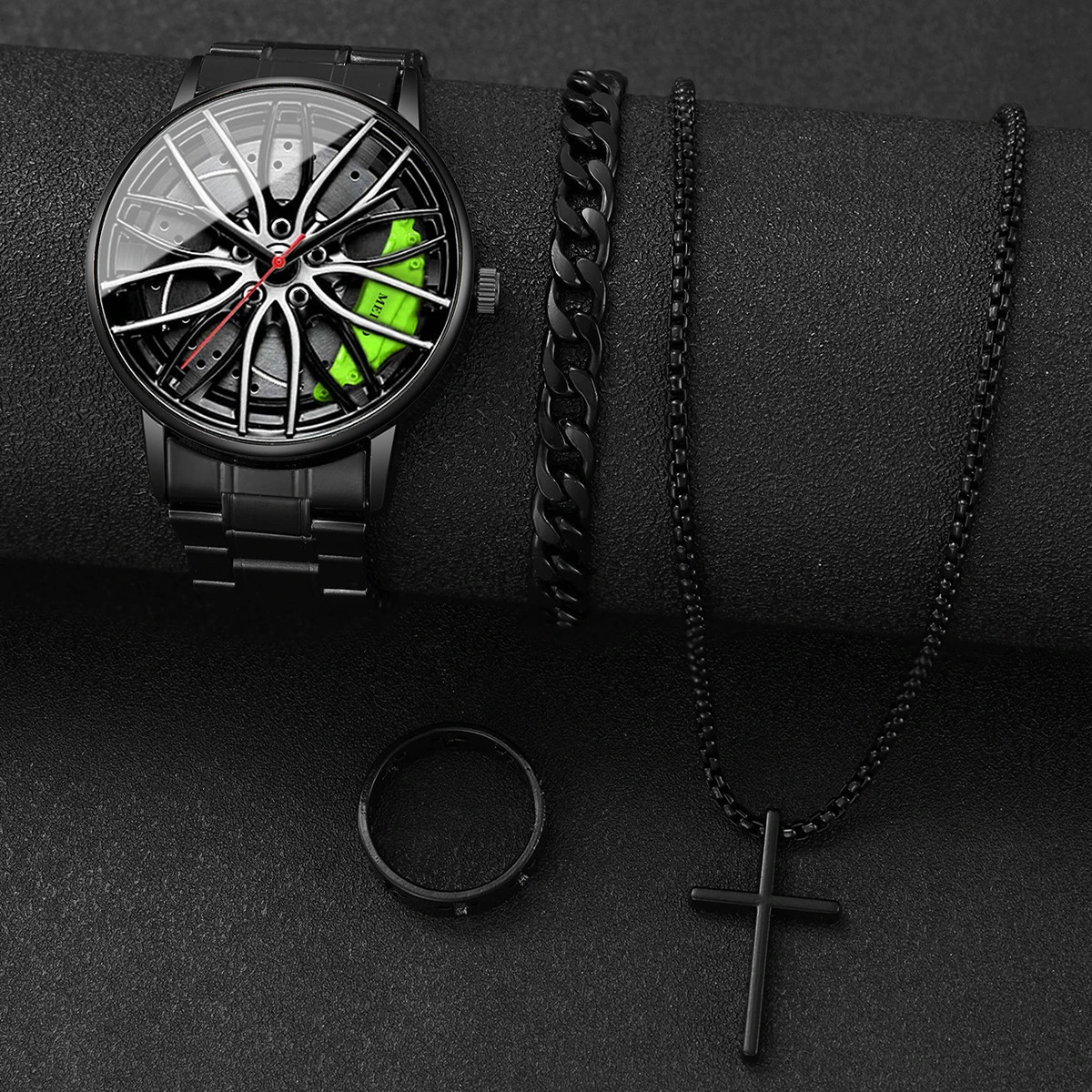 4Pcs/Set Fashion 3D Car Wheel Dial Men Sports Watch Luxury Men’S Stainless Steel