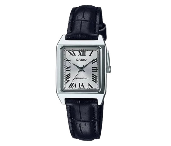 Casio LTP-V007L-7B1 Classic Square Tank Watch Roman Numerals Silver Leather