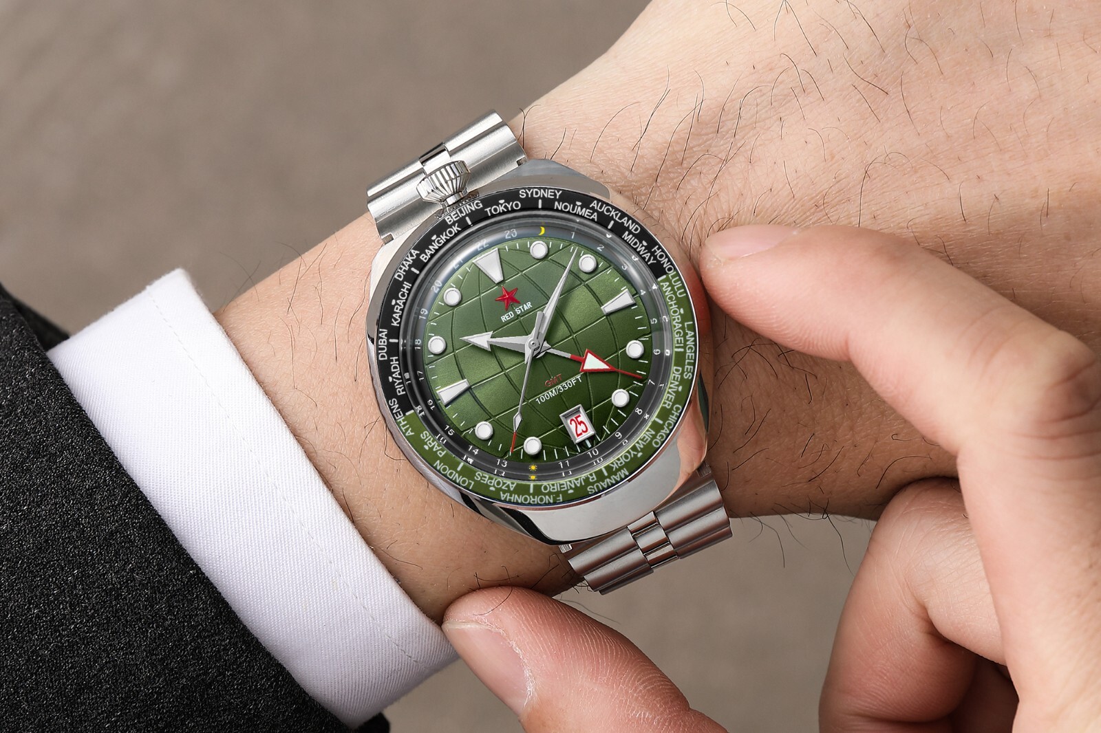 RED STAR BULLHEAD Sea Star GMT Dual Time NH34 Automatic Diver Watch 42mm 100M C3