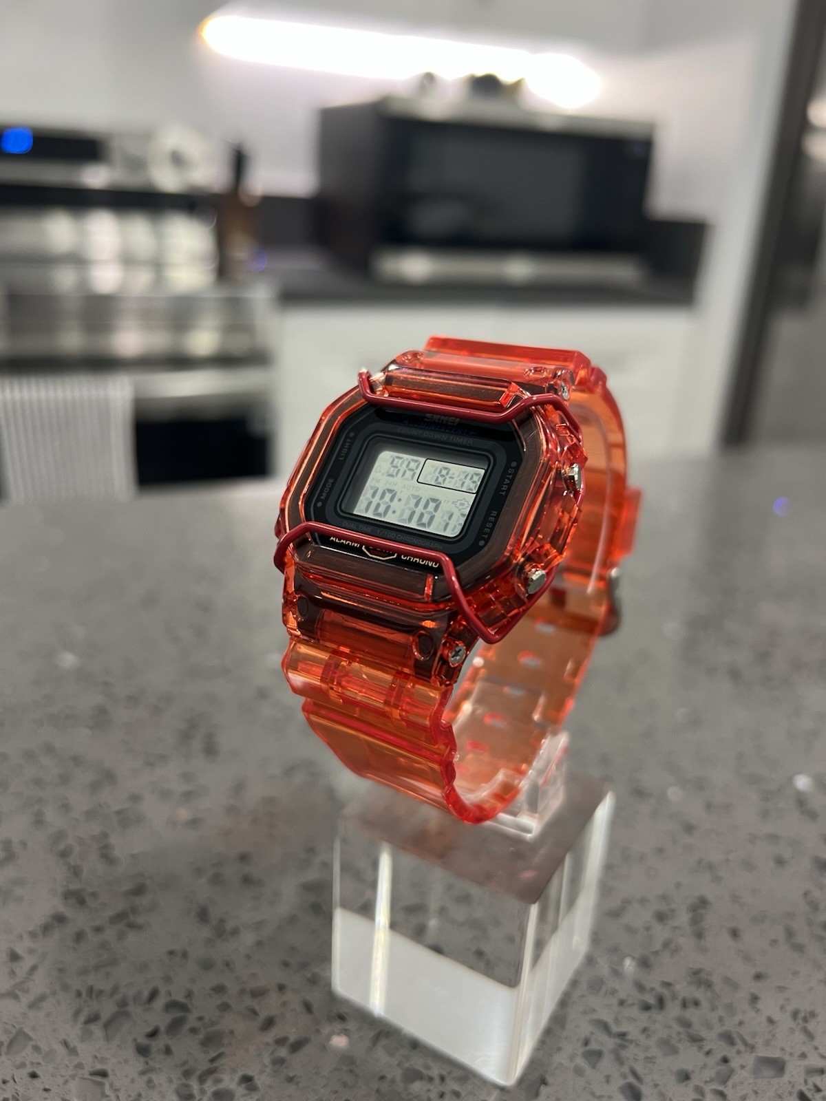 Gshock DW5600 Mod Custom Skmei Watch Clear Red & Travel Case