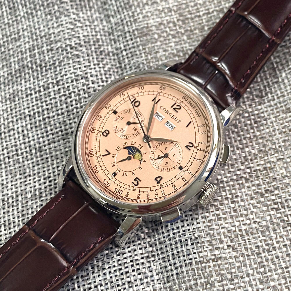 42mm corgeut sterile pink dial day multifunction Sea-gull automatic mens watch