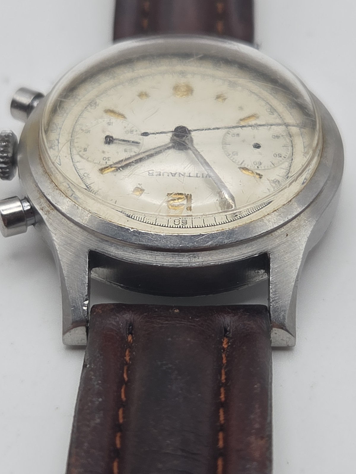 Vtg 1950s Wittnauer 36mm SS Case Two Register Chronograph Original Dial Watch