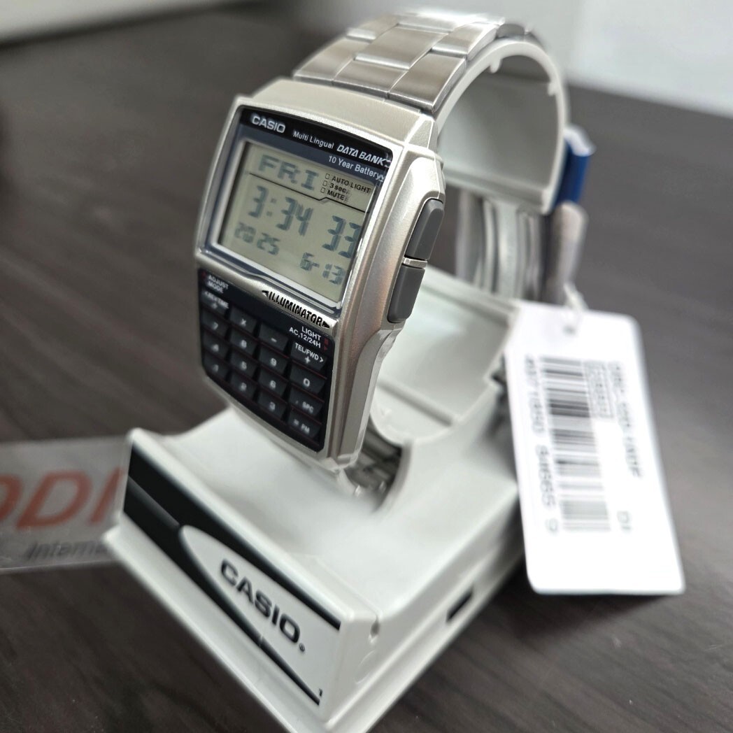 Casio Data Bank Square Digital Calculator Mens Metal Watch DBC-32D-1A
