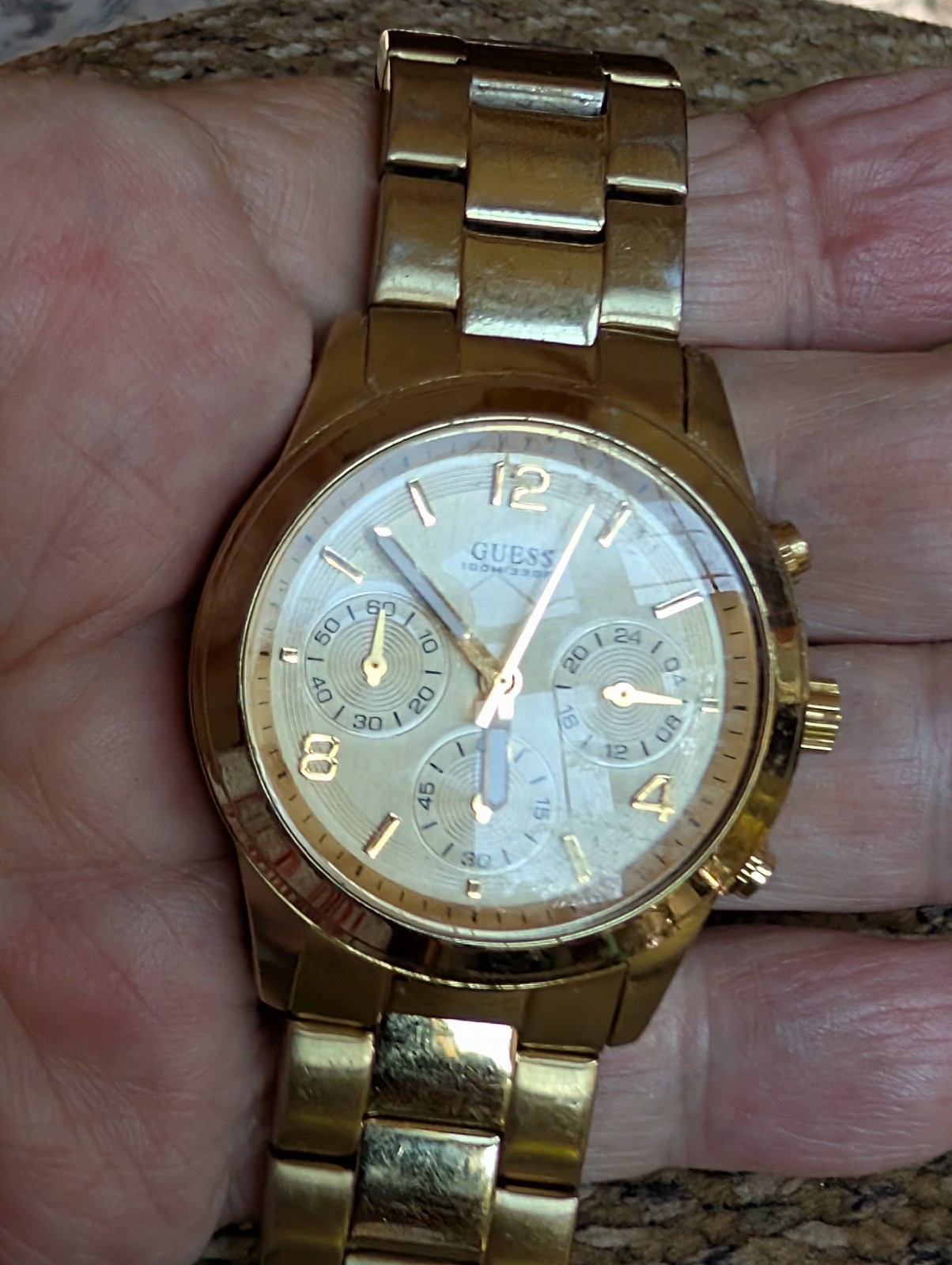 GUESS Women’s Gold Chronograph Watch Model U13578L1 8-9 inch