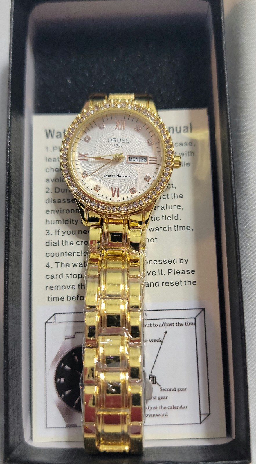 ORUSS 1853 Ladies Fashion Watch – White Dial Two-Tone Gold & Silver Diamond