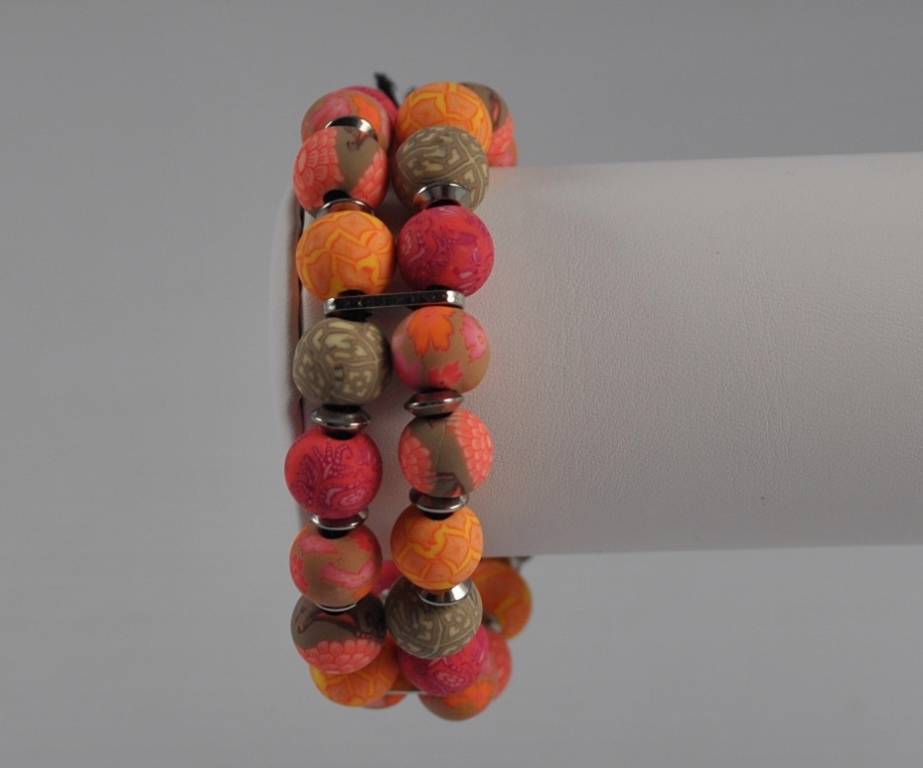 Jilzarah Southern Peach Round Watch Polymer Clay Beads Handcrafted Artisan G22