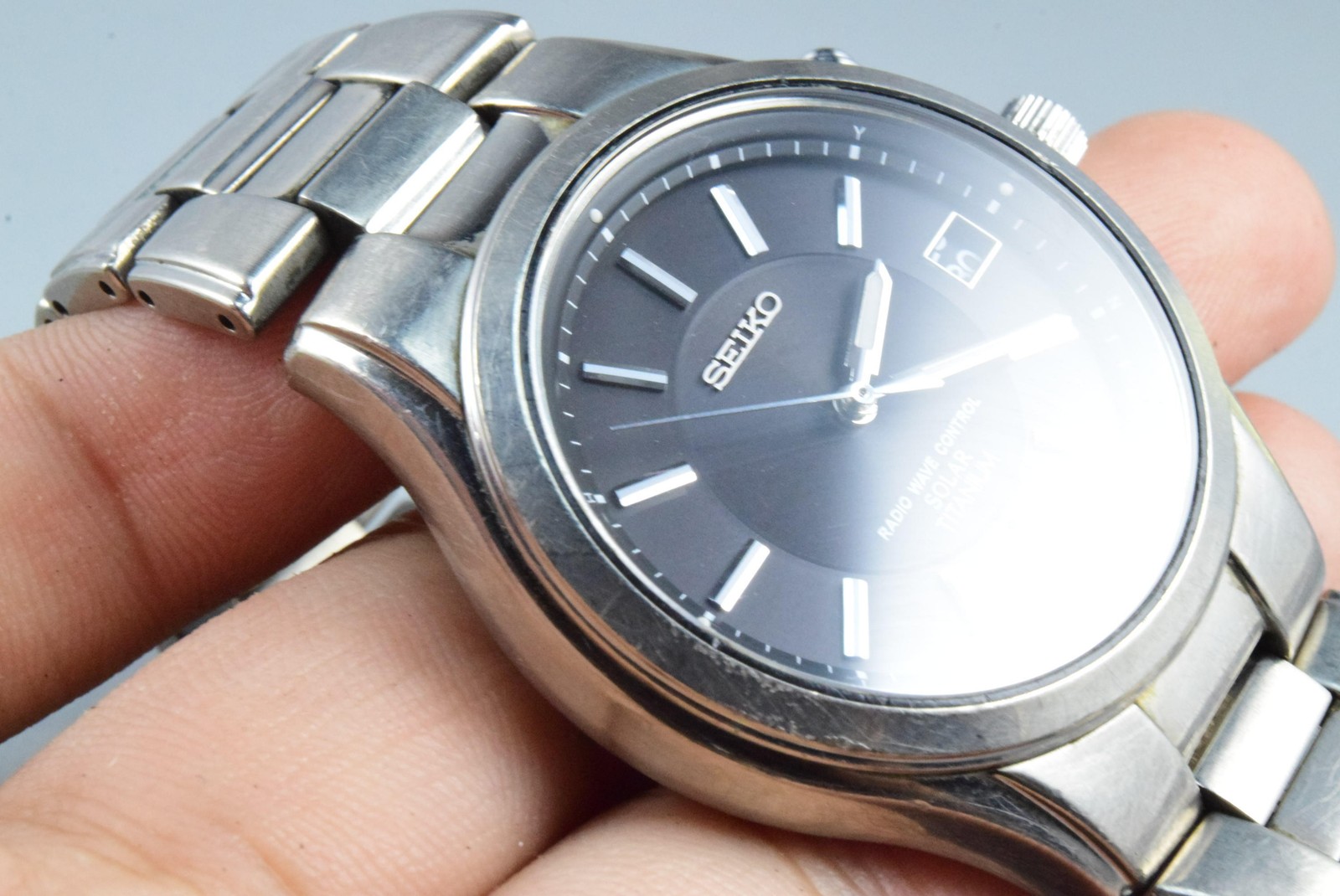 Vintage watch Seiko Solar Titanium 7B42-0AN0 Black Men Quartz Round 42mm