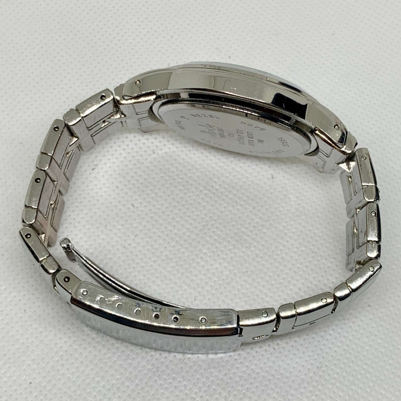 Allude men’s quartz analog watch silver tone 40mm round rhinestones 7” running