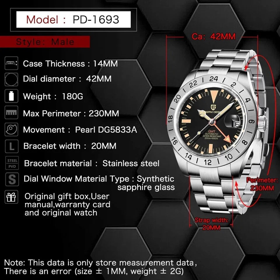 Pagani Design PD-1693 Yellow GMT Stainless Steel Automatic Men’s Watch