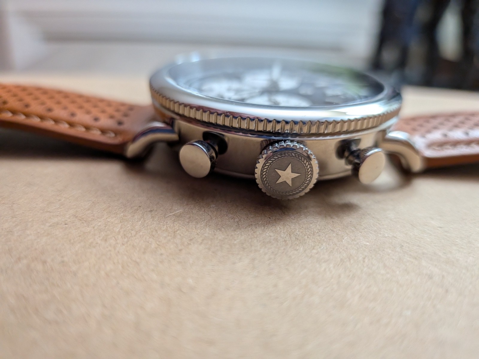 Jack Mason Avigator Meca-Quartz Chronograph Watch 42Mm | Navy Dial On Tan Strap