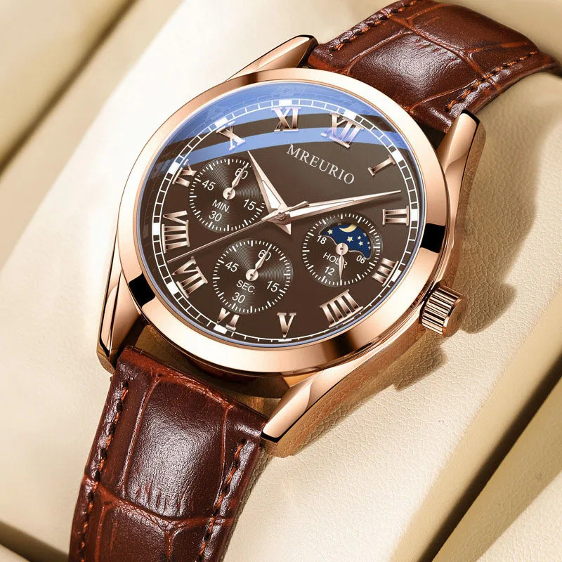 Men’s Business Quartz Watch With Round Dial And Pin Buckle Strap In Belts Materi