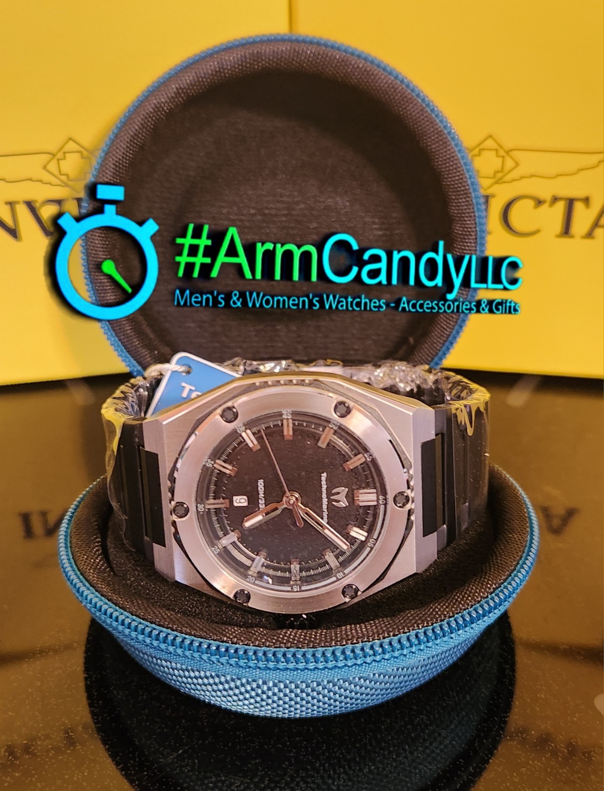 NEW Two-Tone 45mm Men’s Techno Marine Coral Legacy Black & Grey FREE TRAVEL CASE