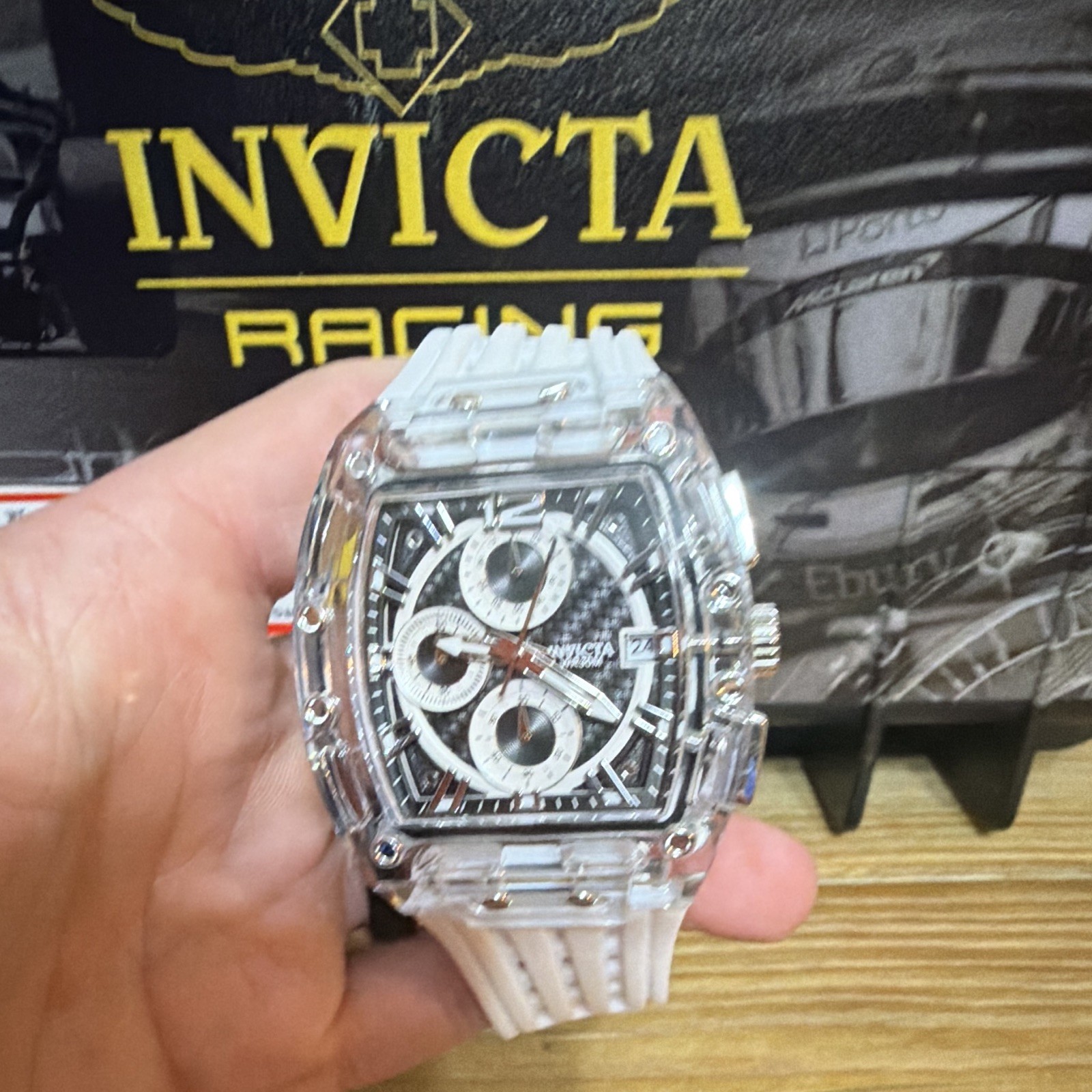 Invicta Racing S1 Rally Allogrip quartz clear case 42mm 30MWR . White silicone