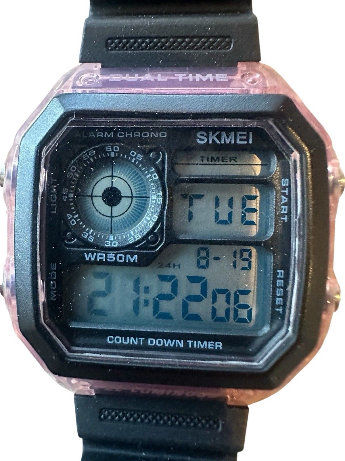 SKMEI Men’s Digital Sport Watch LED Display 1998 Wristwatch Pink Purple Black