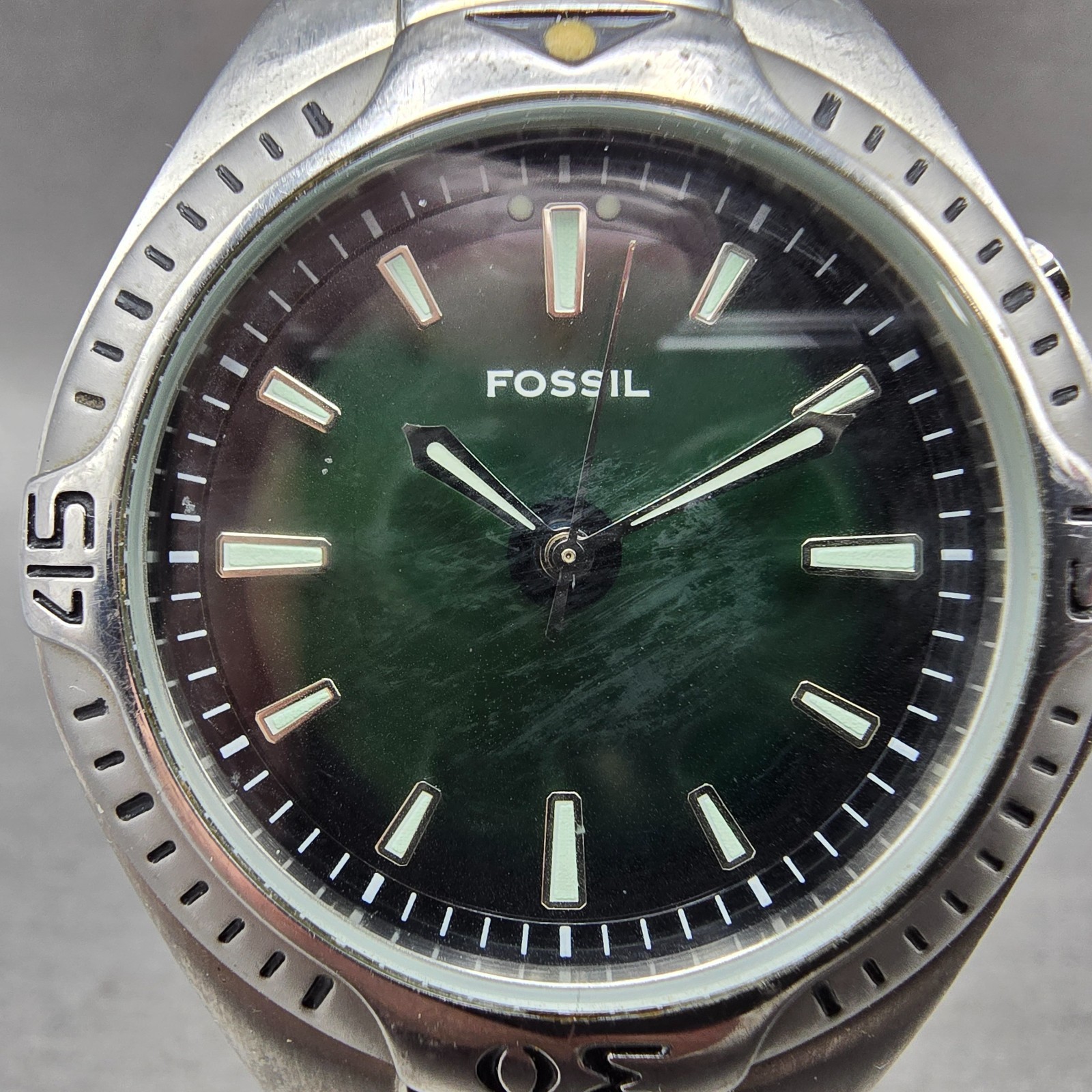 Fossil Kaleido Watch Men 41mm Blue Green Dial Silver Tone Round AM-3538 New Batt