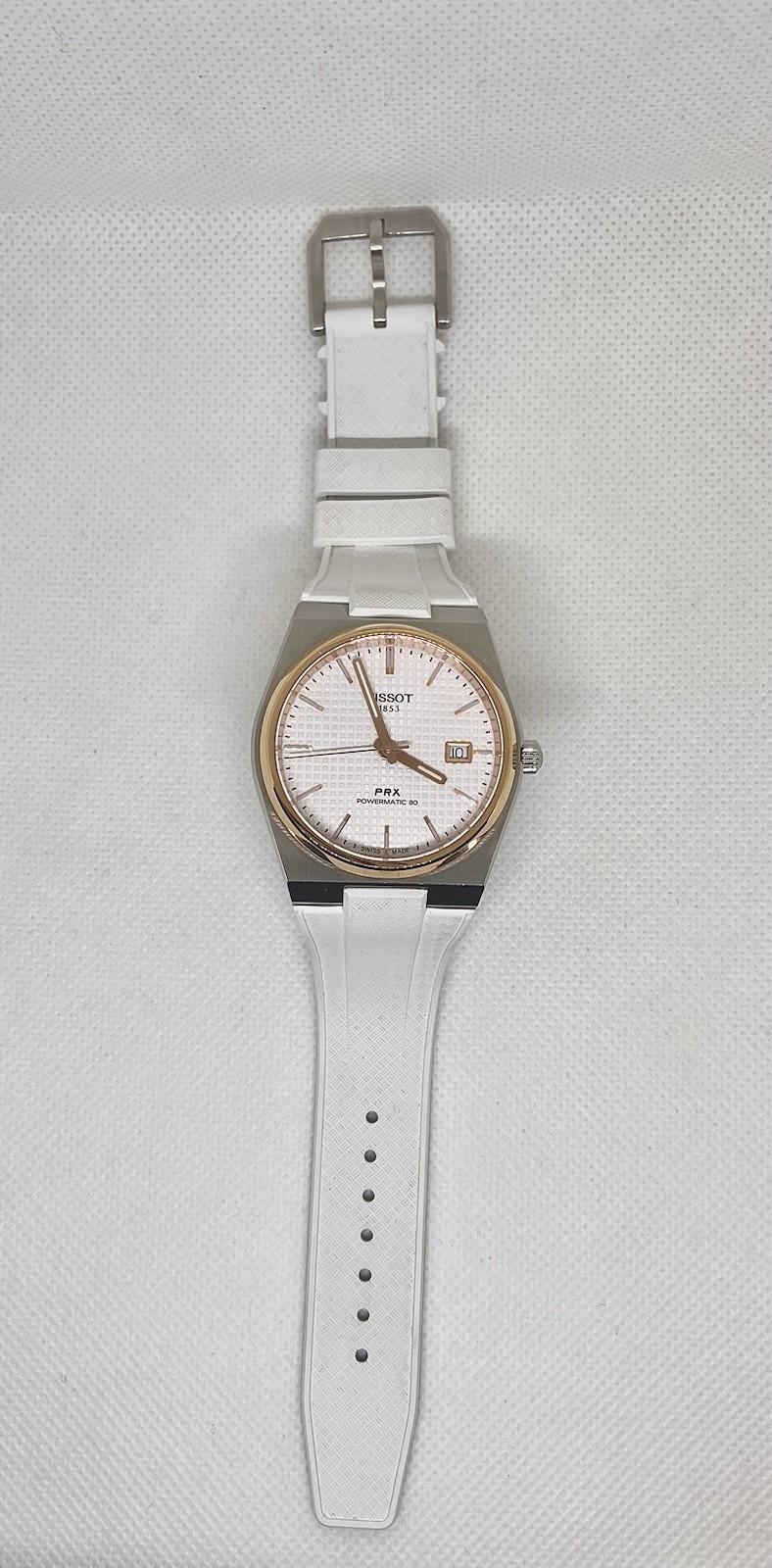 Tissot PRX Powermatic 80 Dial 40mm White Gold Bezel with Delugs Rubber Strap
